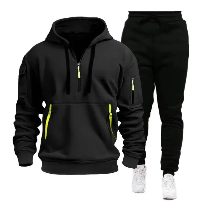 Men's pocket Half Zipper Hoodie Sweatshirt Pullover Sportswear