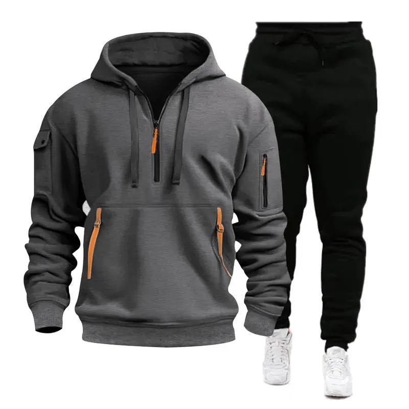 Men's pocket Half Zipper Hoodie Sweatshirt Pullover Sportswear