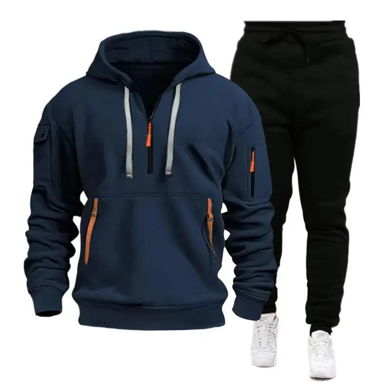 Men's pocket Half Zipper Hoodie Sweatshirt Pullover Sportswear