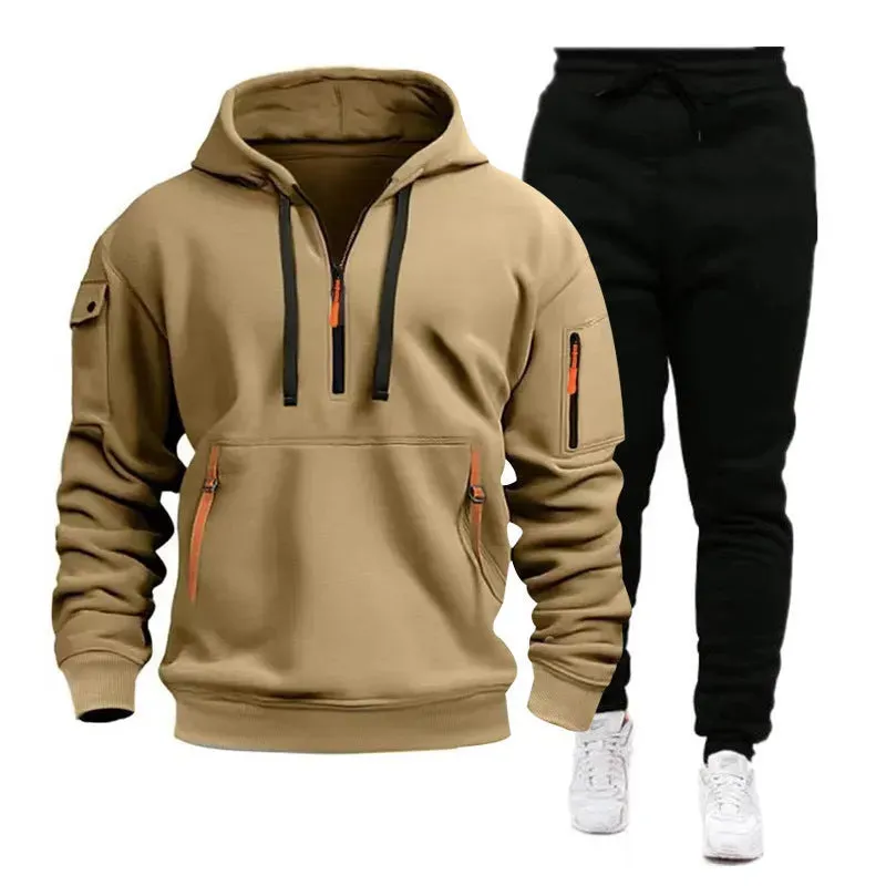 Men's pocket Half Zipper Hoodie Sweatshirt Pullover Sportswear