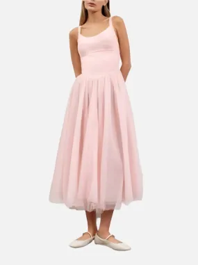 Moon River Mixed Media Tulle Midi Dress