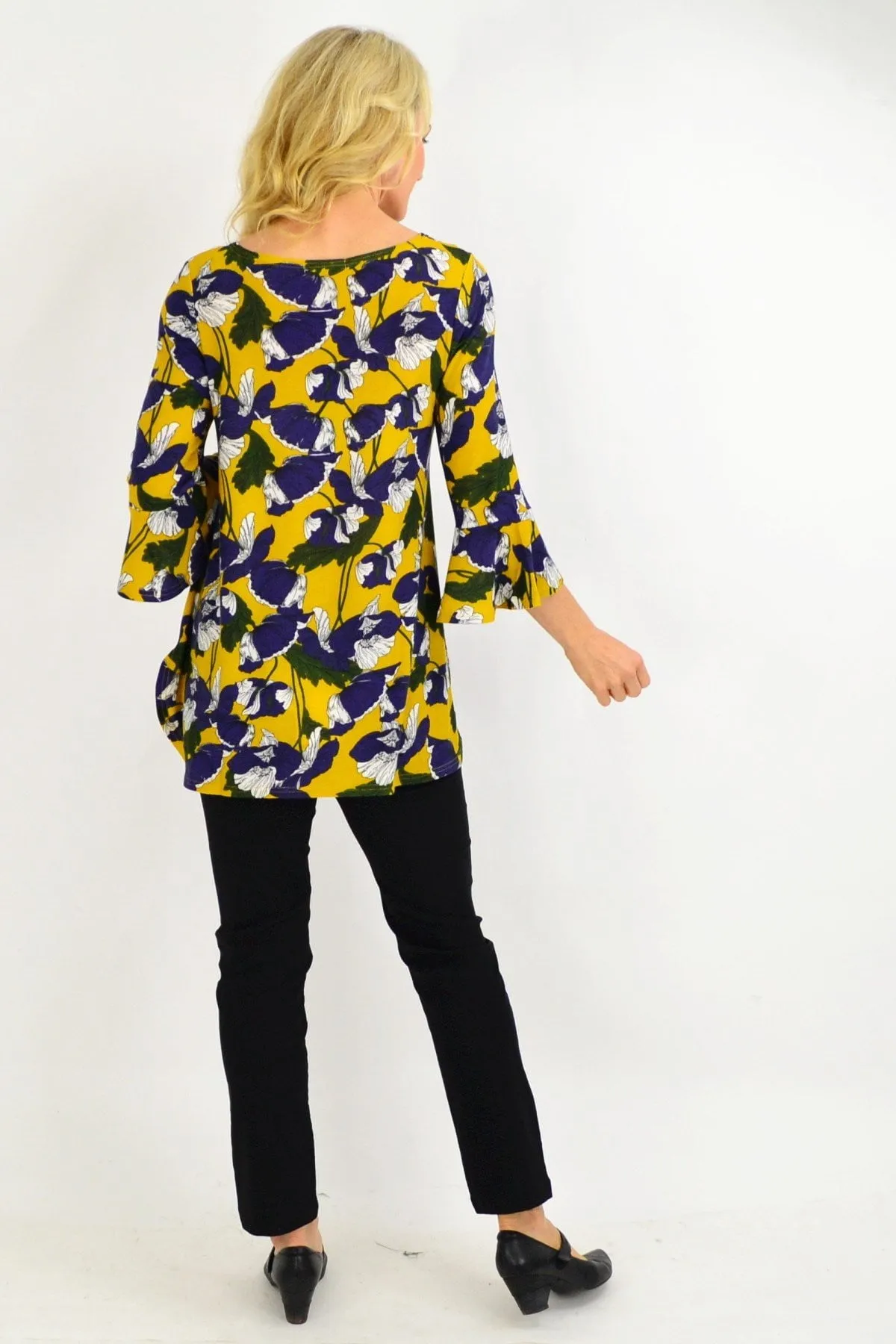 Mustard Floral Boat Neck Tunic Top