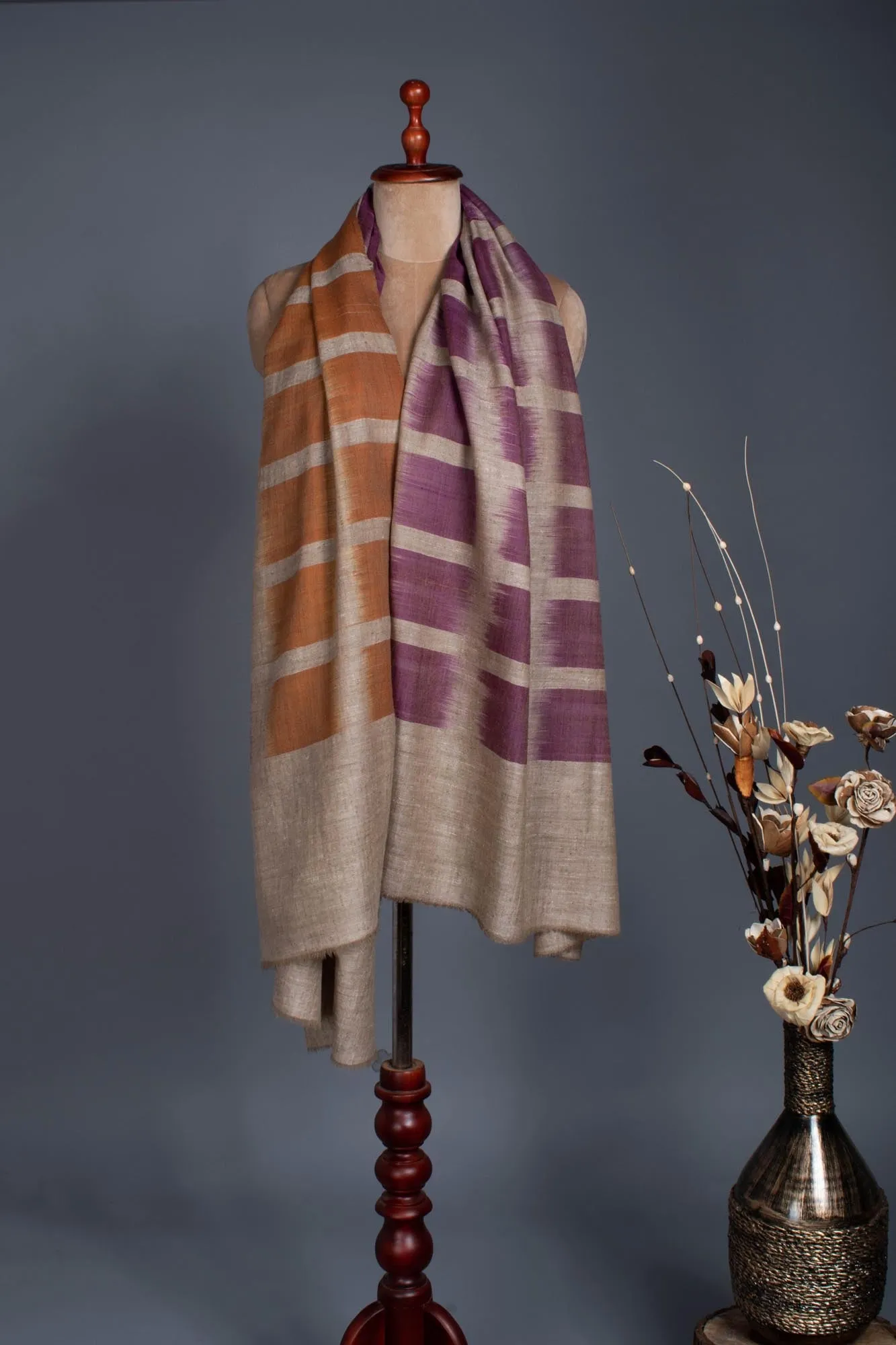 Mustard Purple Ikat Artistic Pashmina - ROURKELA