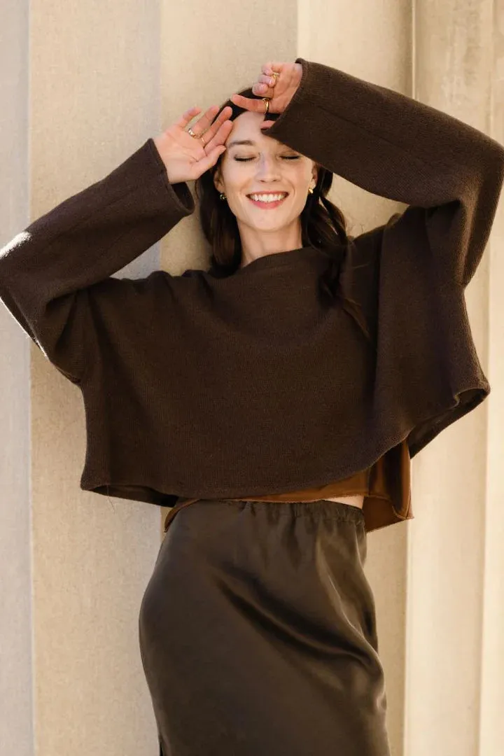 Natalie Busby Cropped Crew Sweater in Espresso