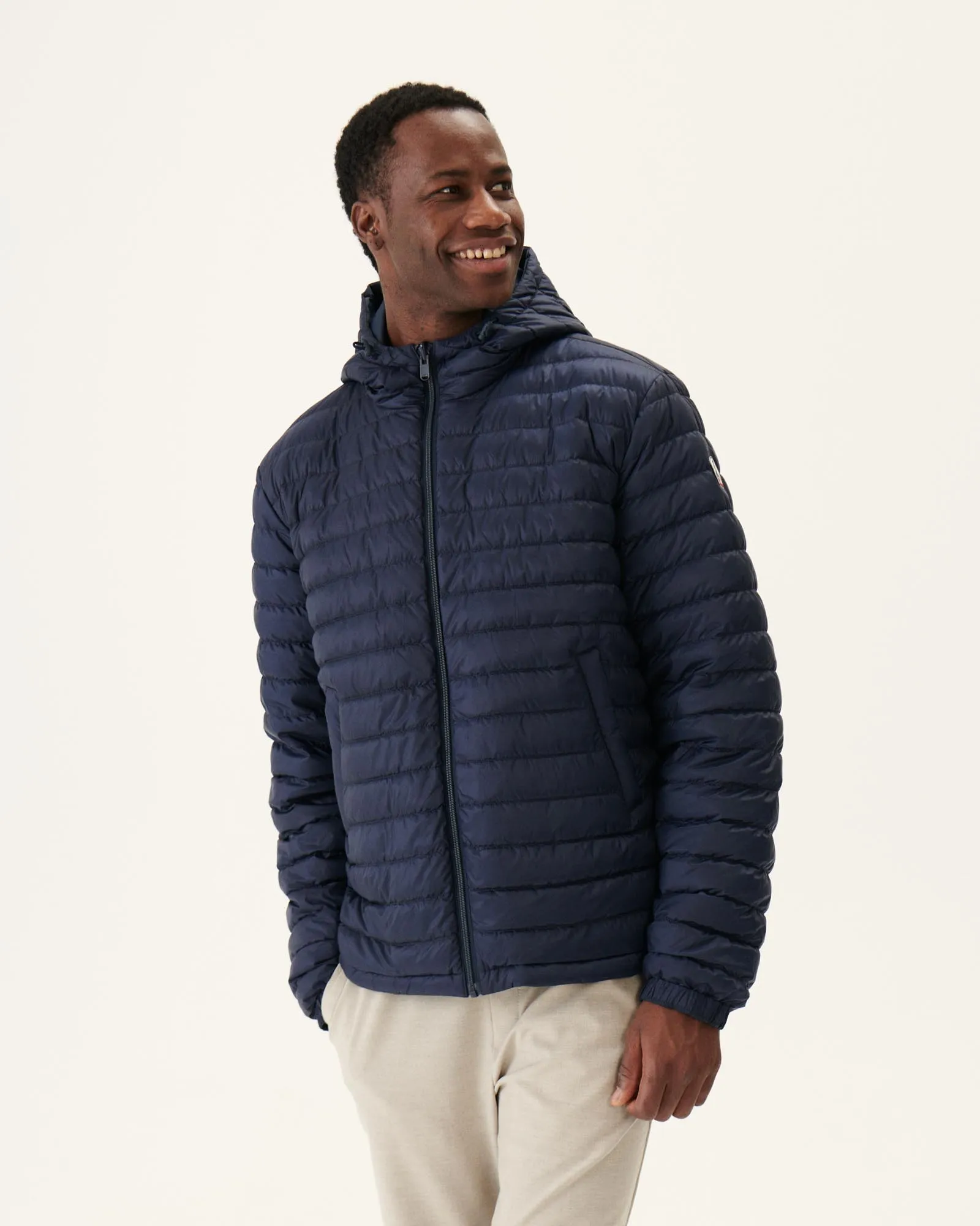 Navy Bergen reversible hooded puffer jacket