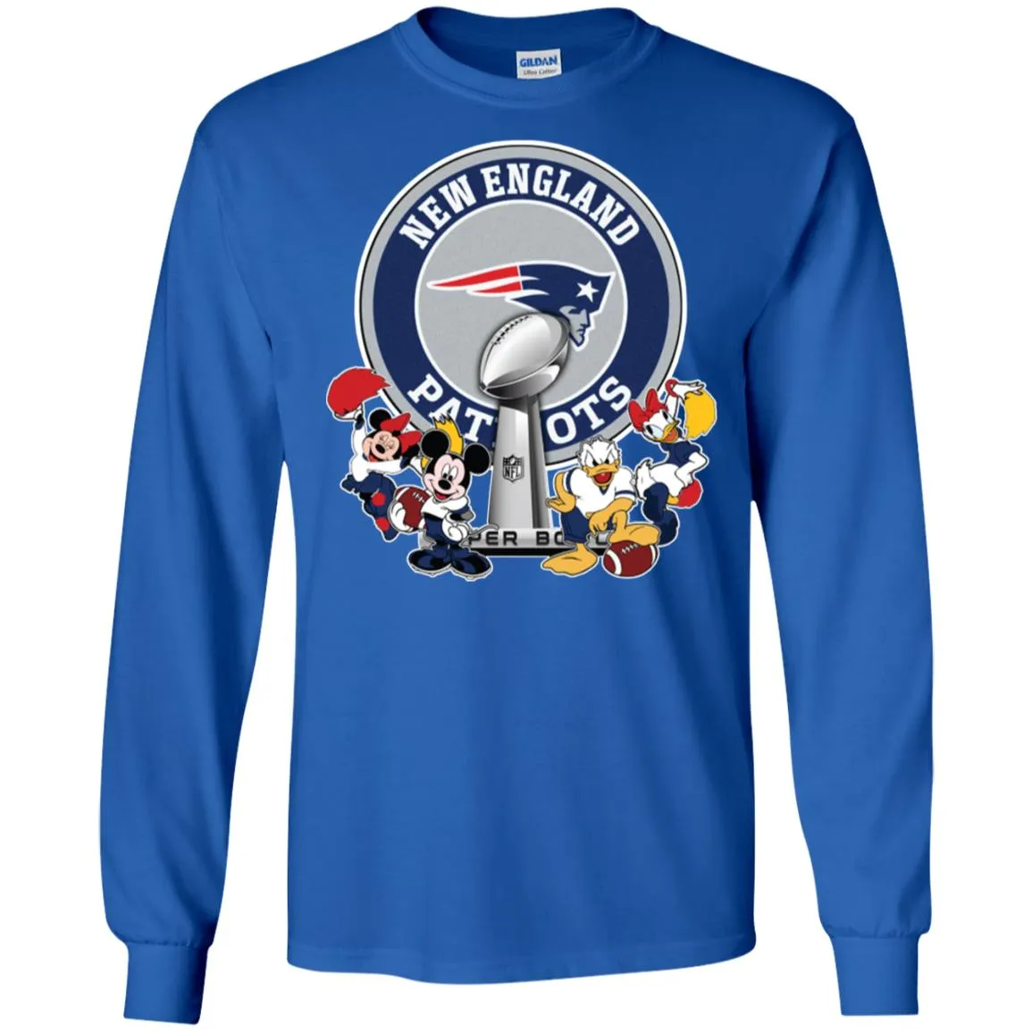 New England Patriots Super Bowl 2019 Mickey Minnie Mouse Donald Daisy Duck Football Nfl Men Long Sleeve Shirt