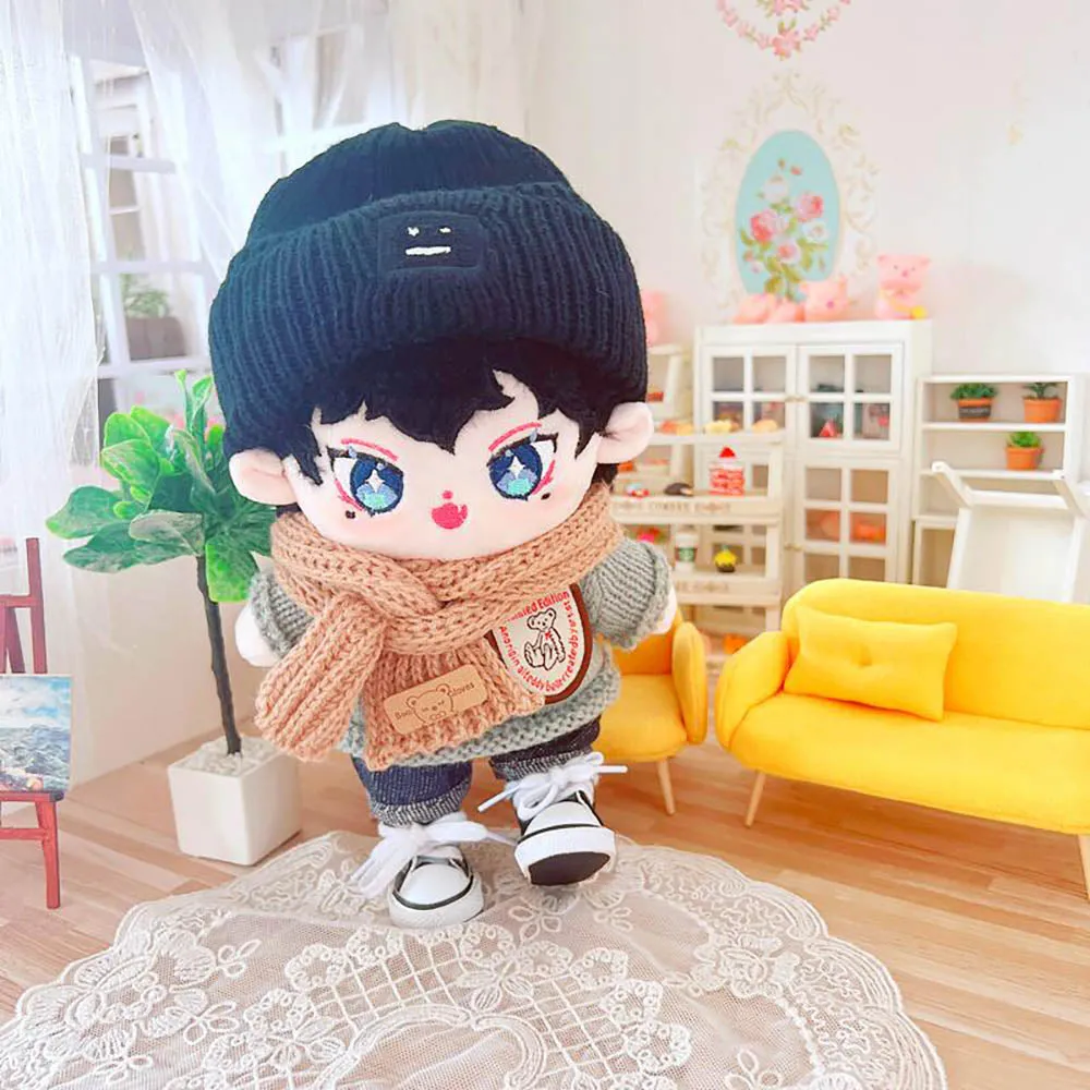 niannyyhouse 20cm Doll Clothes Hat Rolled Sweater Scarf Jeans 8in Plush Doll Dress up