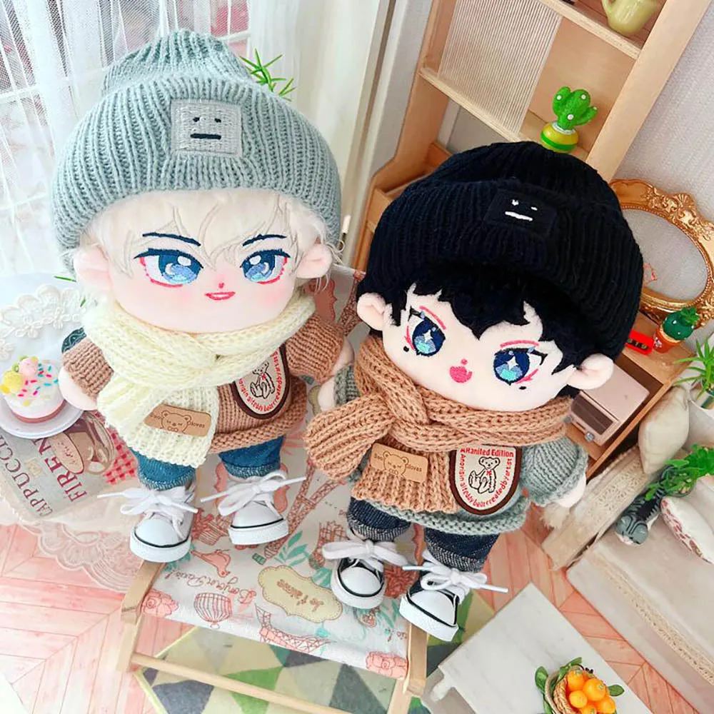 niannyyhouse 20cm Doll Clothes Hat Rolled Sweater Scarf Jeans 8in Plush Doll Dress up