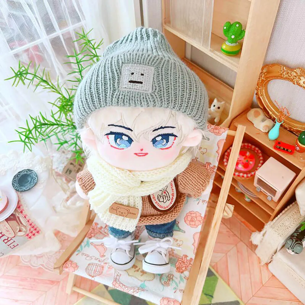 niannyyhouse 20cm Doll Clothes Hat Rolled Sweater Scarf Jeans 8in Plush Doll Dress up