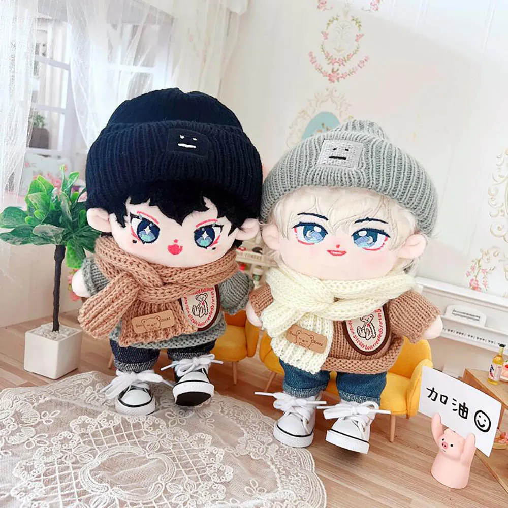 niannyyhouse 20cm Doll Clothes Hat Rolled Sweater Scarf Jeans 8in Plush Doll Dress up