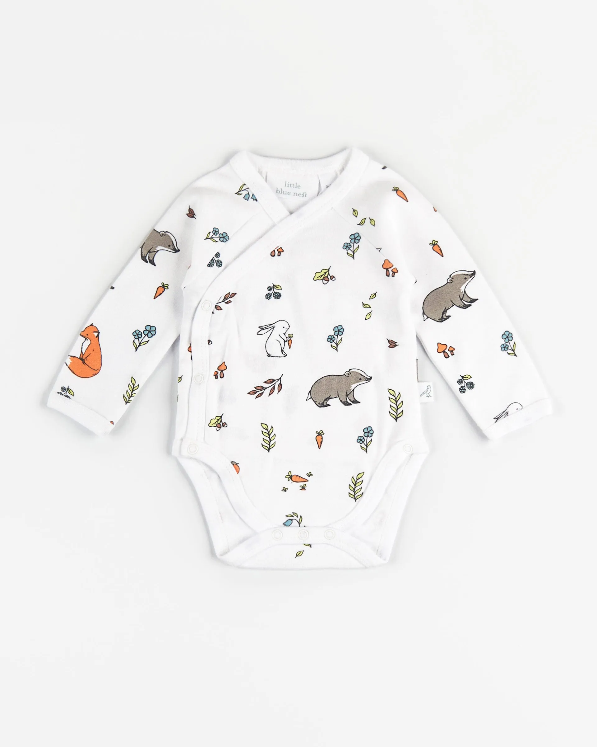 Organic cotton kimono bodysuit - Woodland