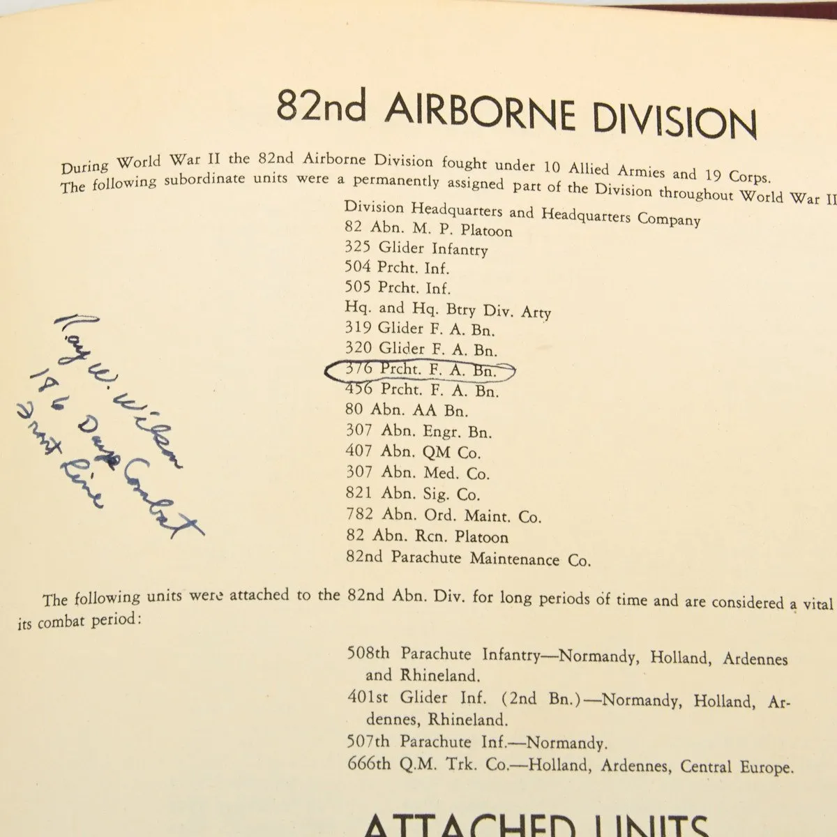 Original U.S. WWII Named 82nd Airborne 460th Artillery Grouping - Ray W. Wilson