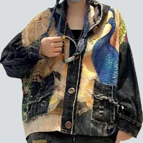 Oversized color denim jacket
 for ladies