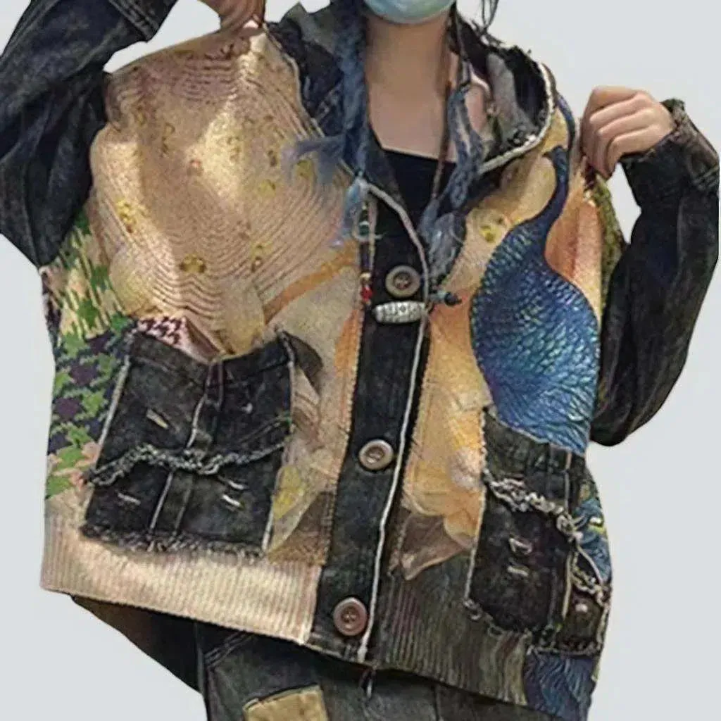 Oversized color denim jacket
 for ladies