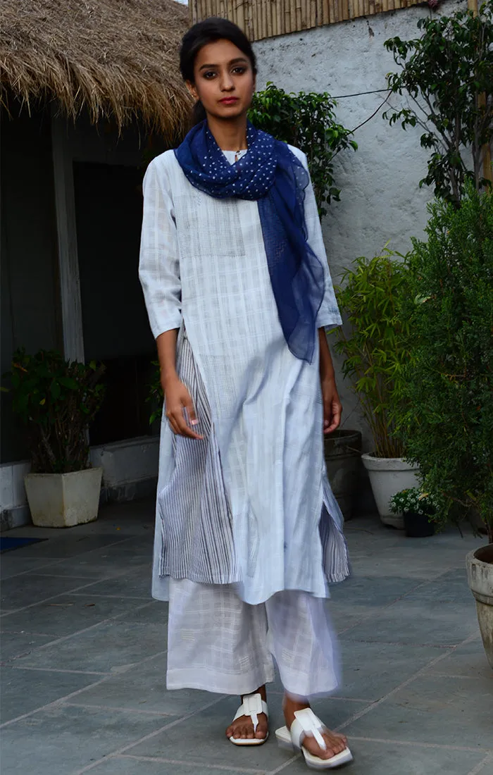 Pale Blue Tunic with White Palazzo and Deep Blue Scarf