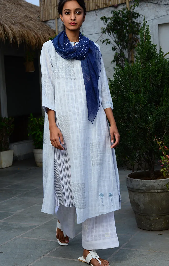 Pale Blue Tunic with White Palazzo and Deep Blue Scarf