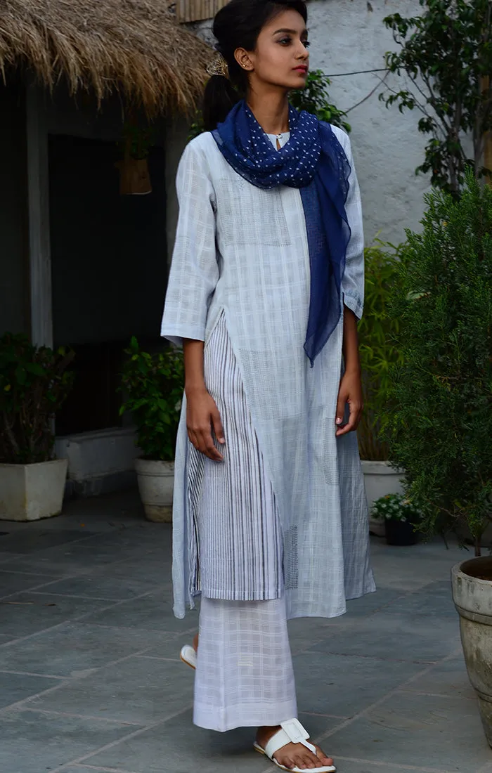 Pale Blue Tunic with White Palazzo and Deep Blue Scarf