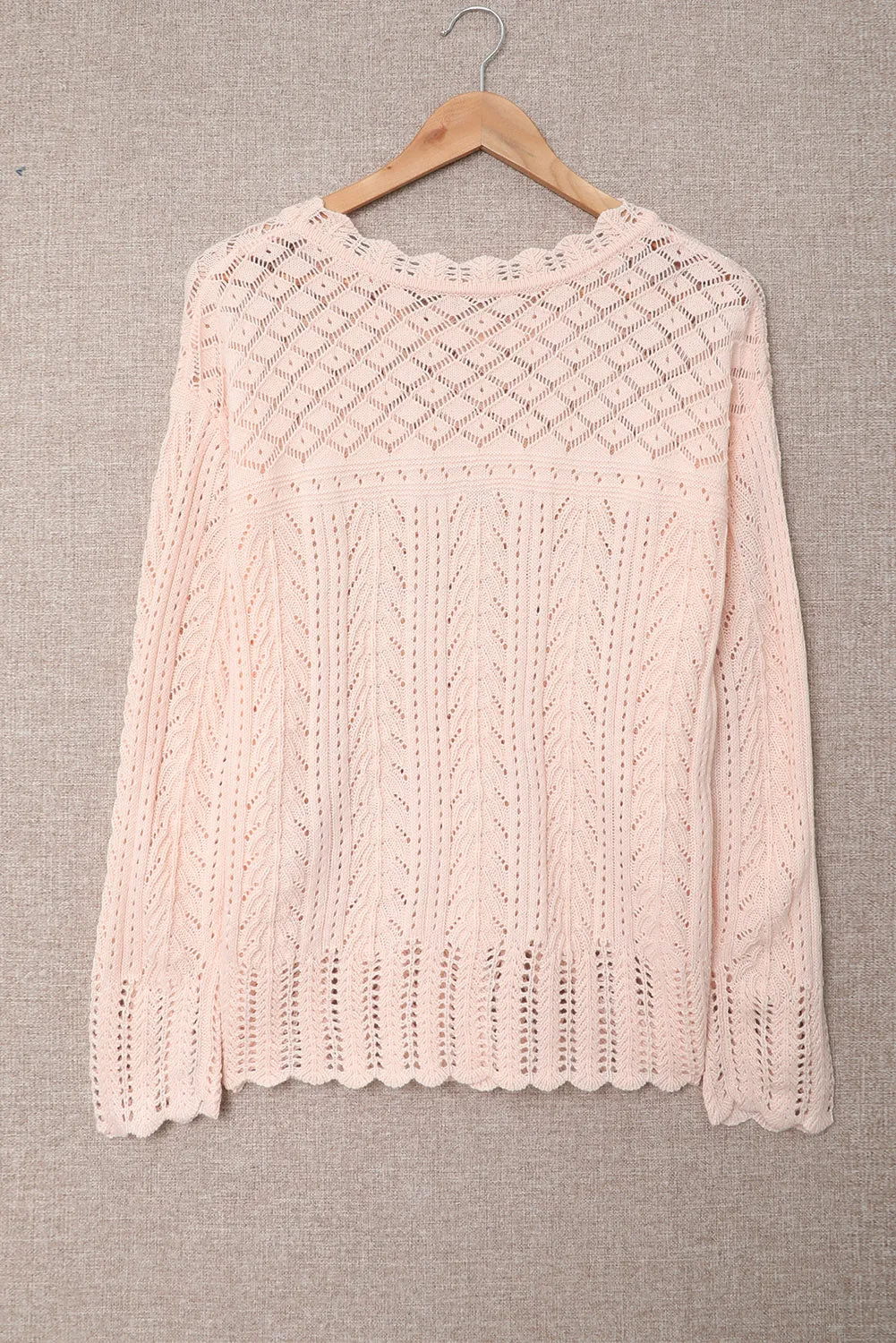 Pink Solid Casual Drop Shoulder Knit Sweater