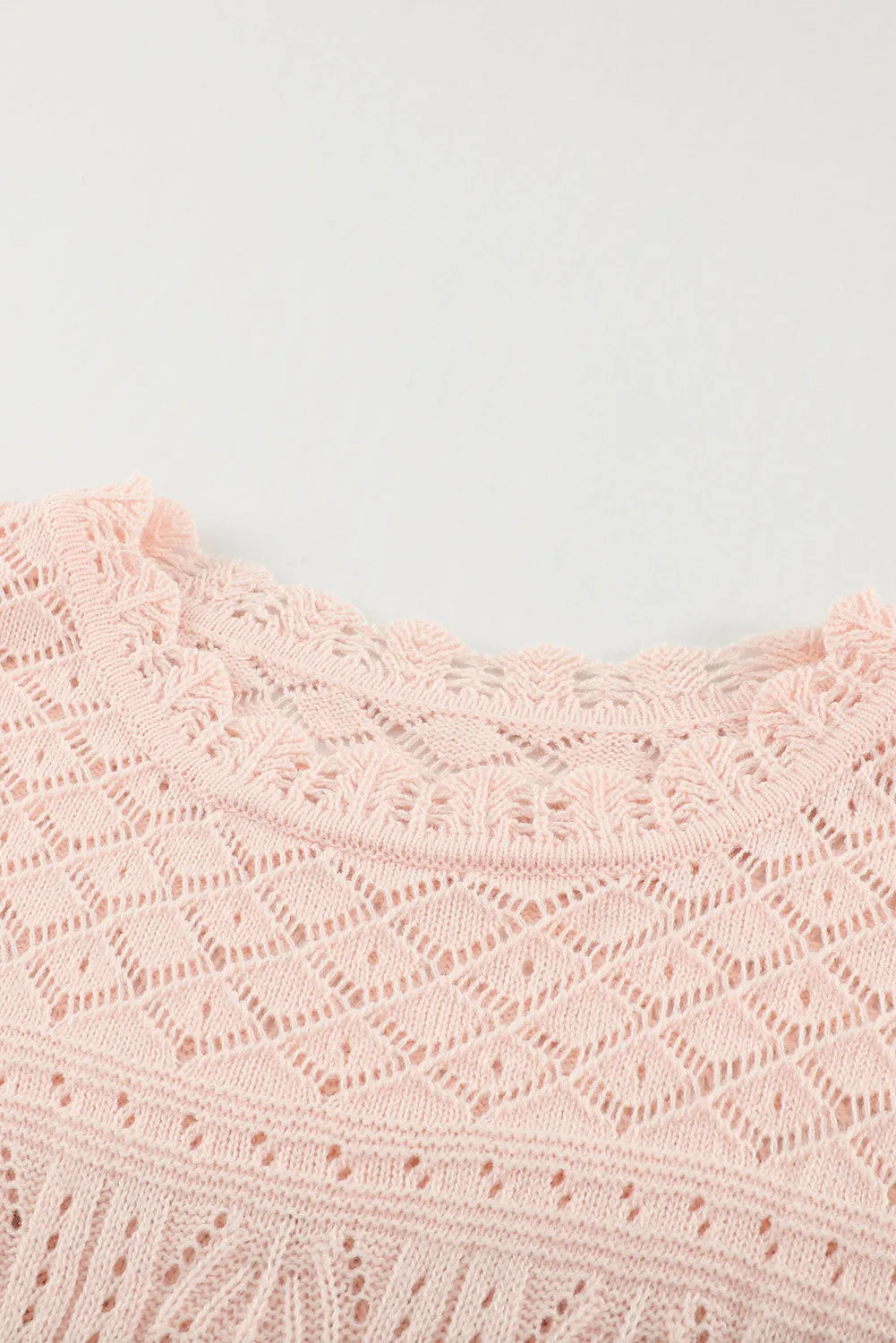 Pink Solid Casual Drop Shoulder Knit Sweater