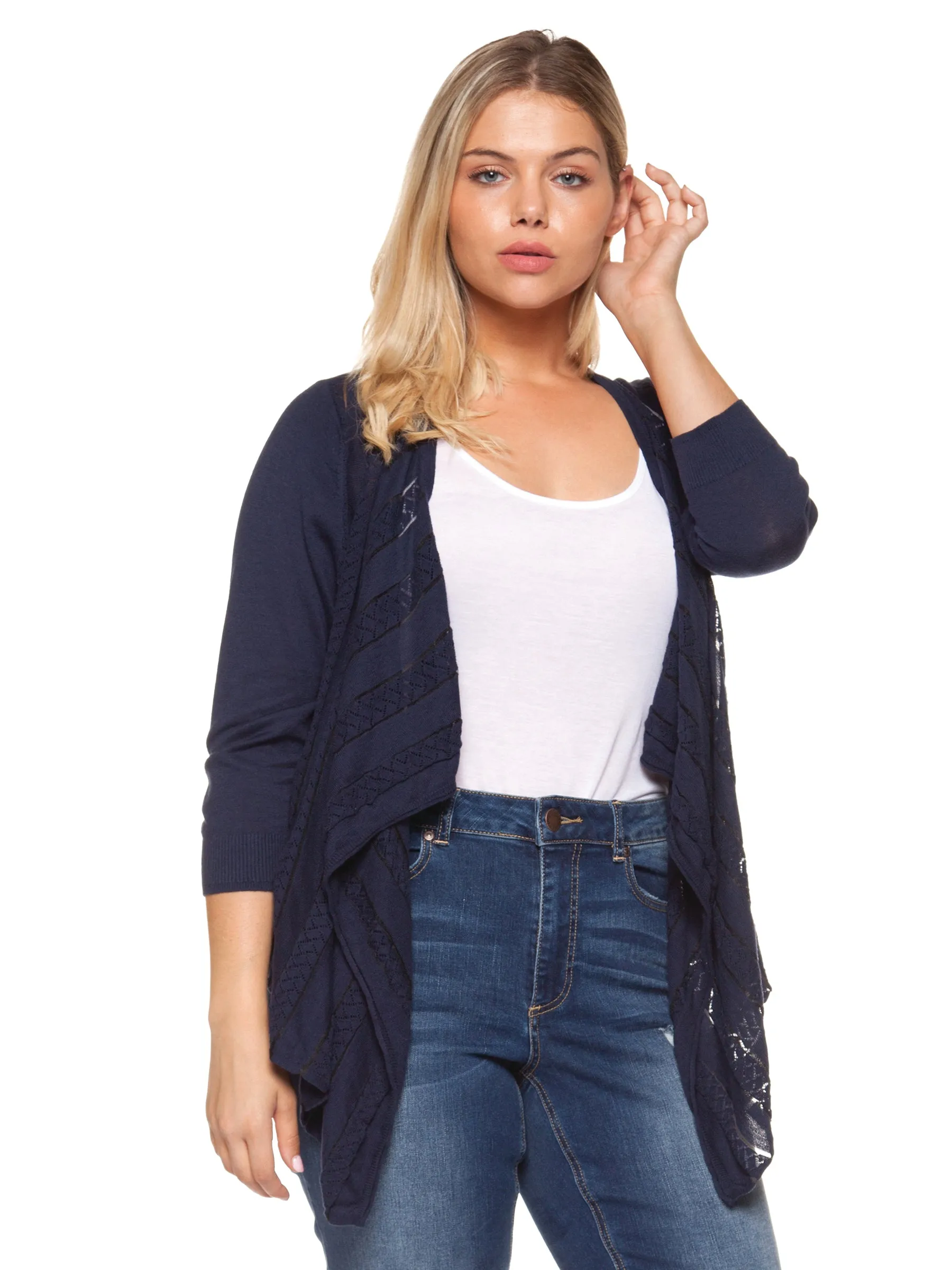 Plus Size Long Sleeve Midnight Blue Cardigan