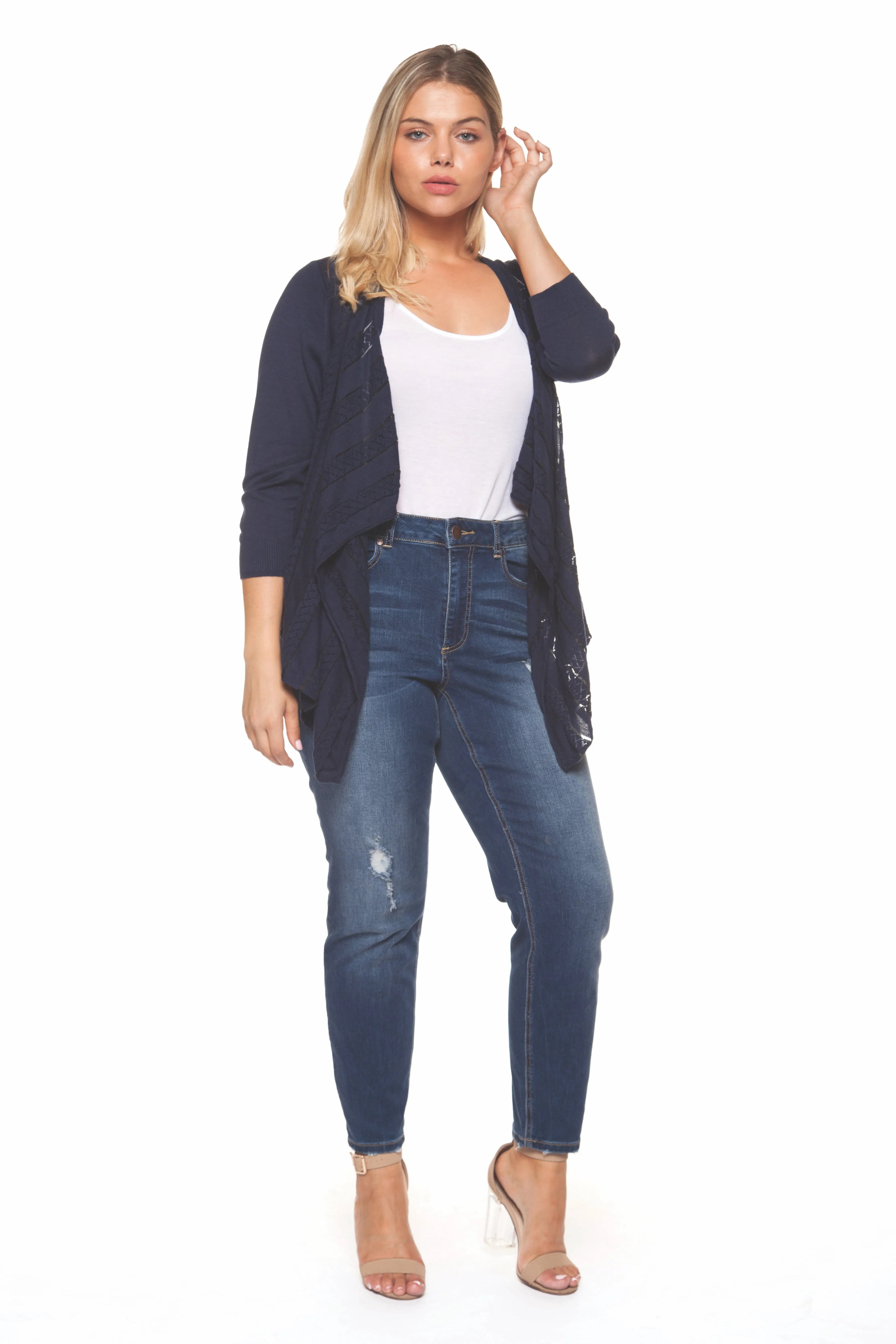 Plus Size Long Sleeve Midnight Blue Cardigan