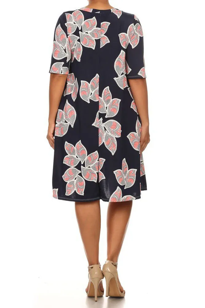 Plus Size Printed Short Sleeve Relaxed Pleated Dress U.S.A