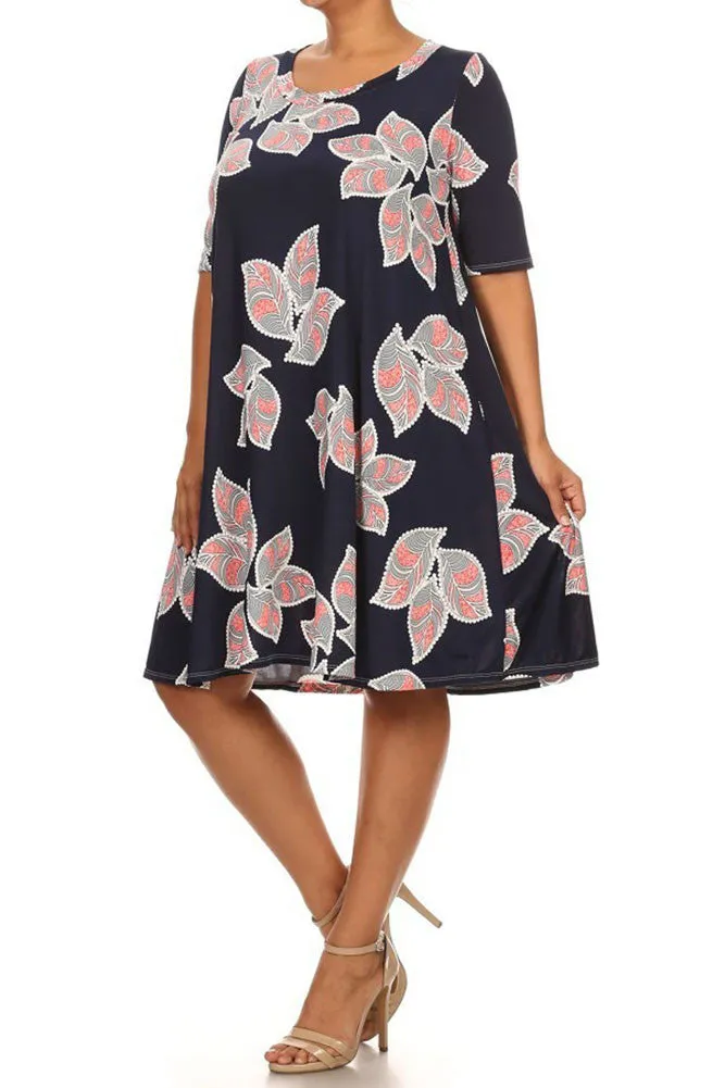 Plus Size Printed Short Sleeve Relaxed Pleated Dress U.S.A