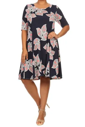 Plus Size Printed Short Sleeve Relaxed Pleated Dress U.S.A