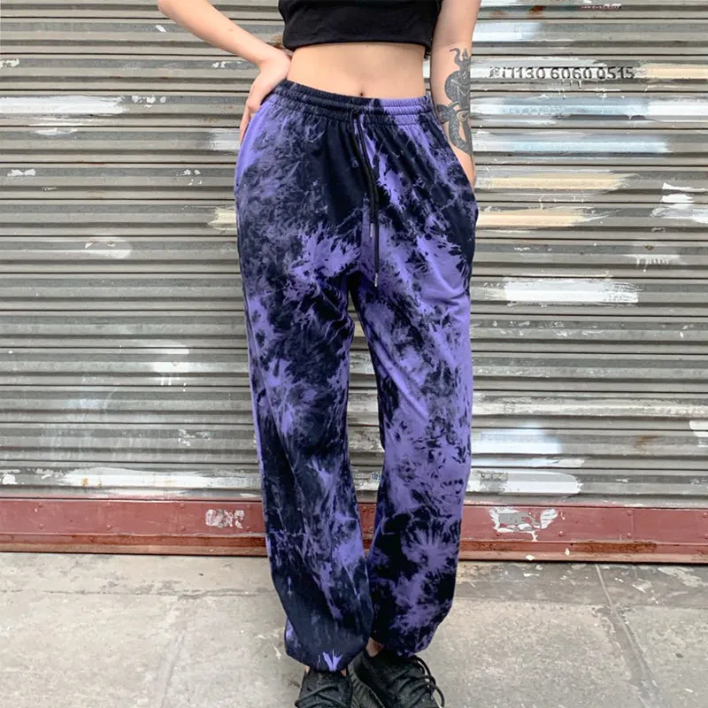 Purple Tie Die Aesthetic High Waist Loose Sweatpants