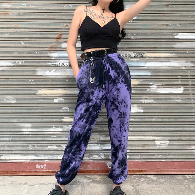 Purple Tie Die Aesthetic High Waist Loose Sweatpants