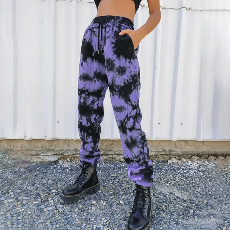 Purple Tie Die Aesthetic High Waist Loose Sweatpants