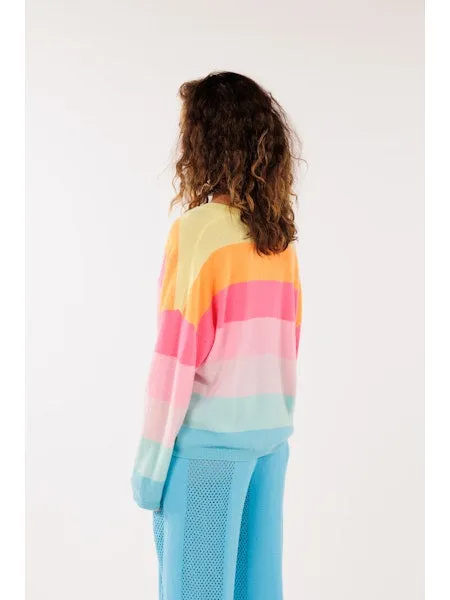 Rainbow V Neck Jumper in Banana