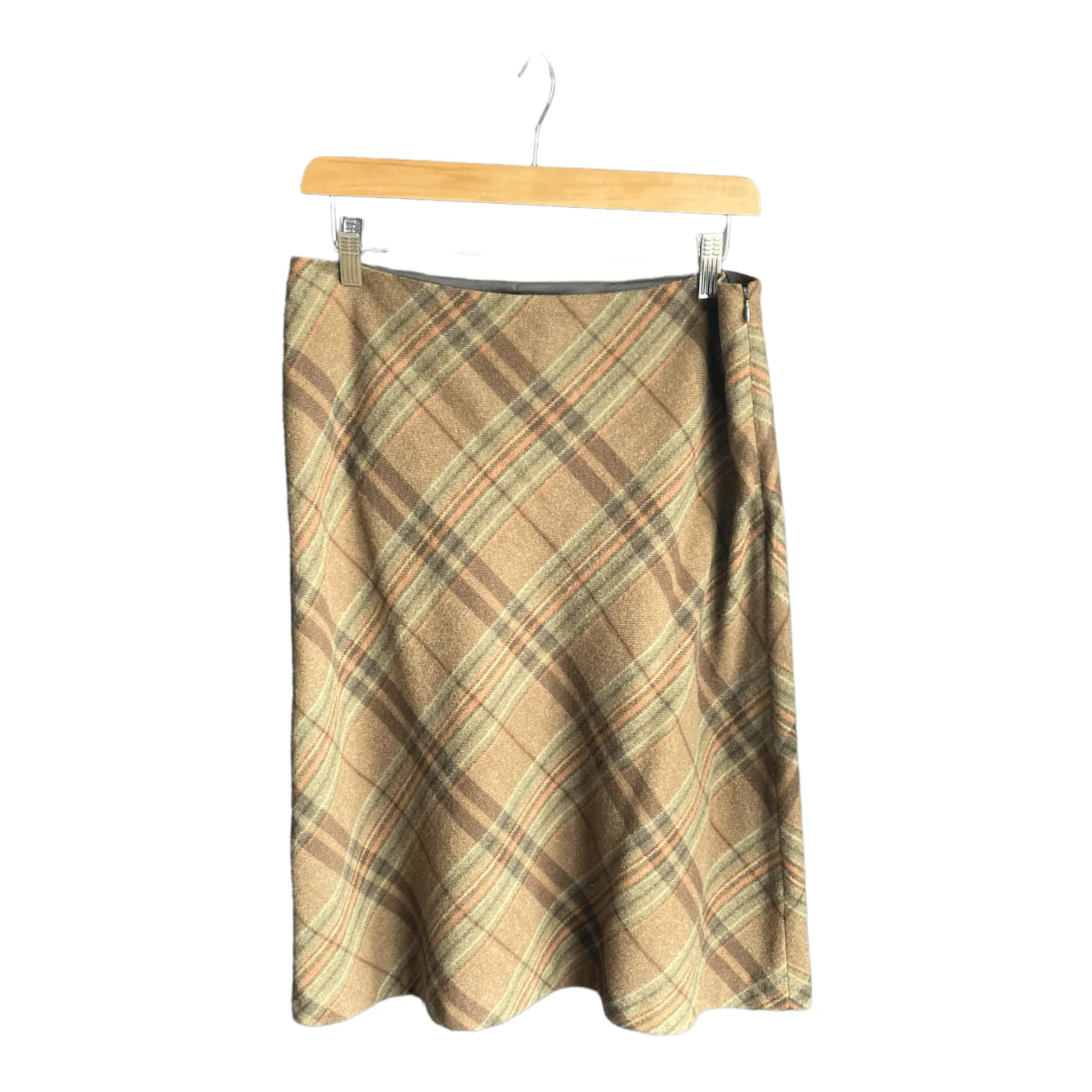 Ralph Lauren Wool Blend Brown Plaid Skirt UK Size 12