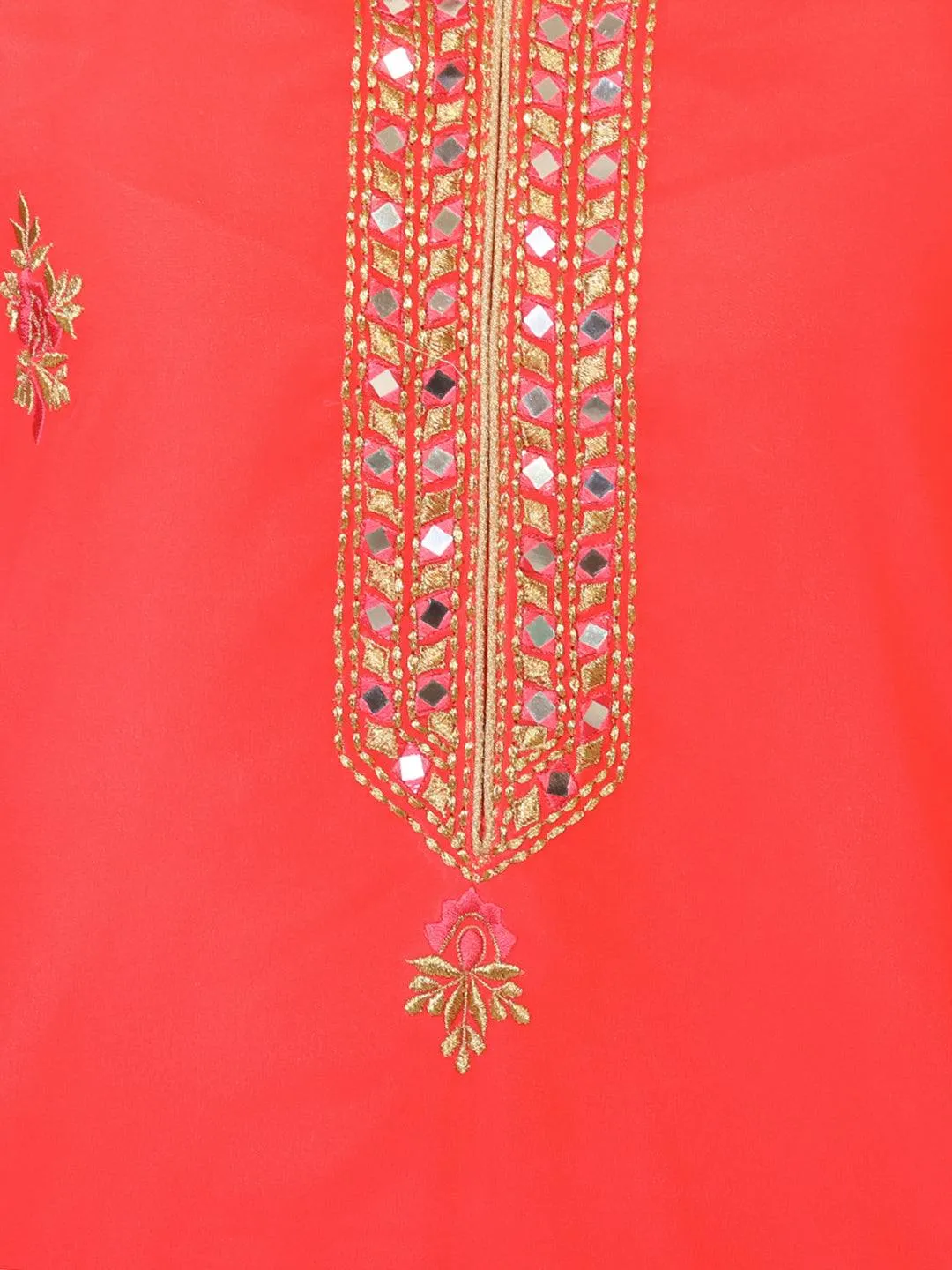 Red Colored Long Georgette Tunic with Zari Work