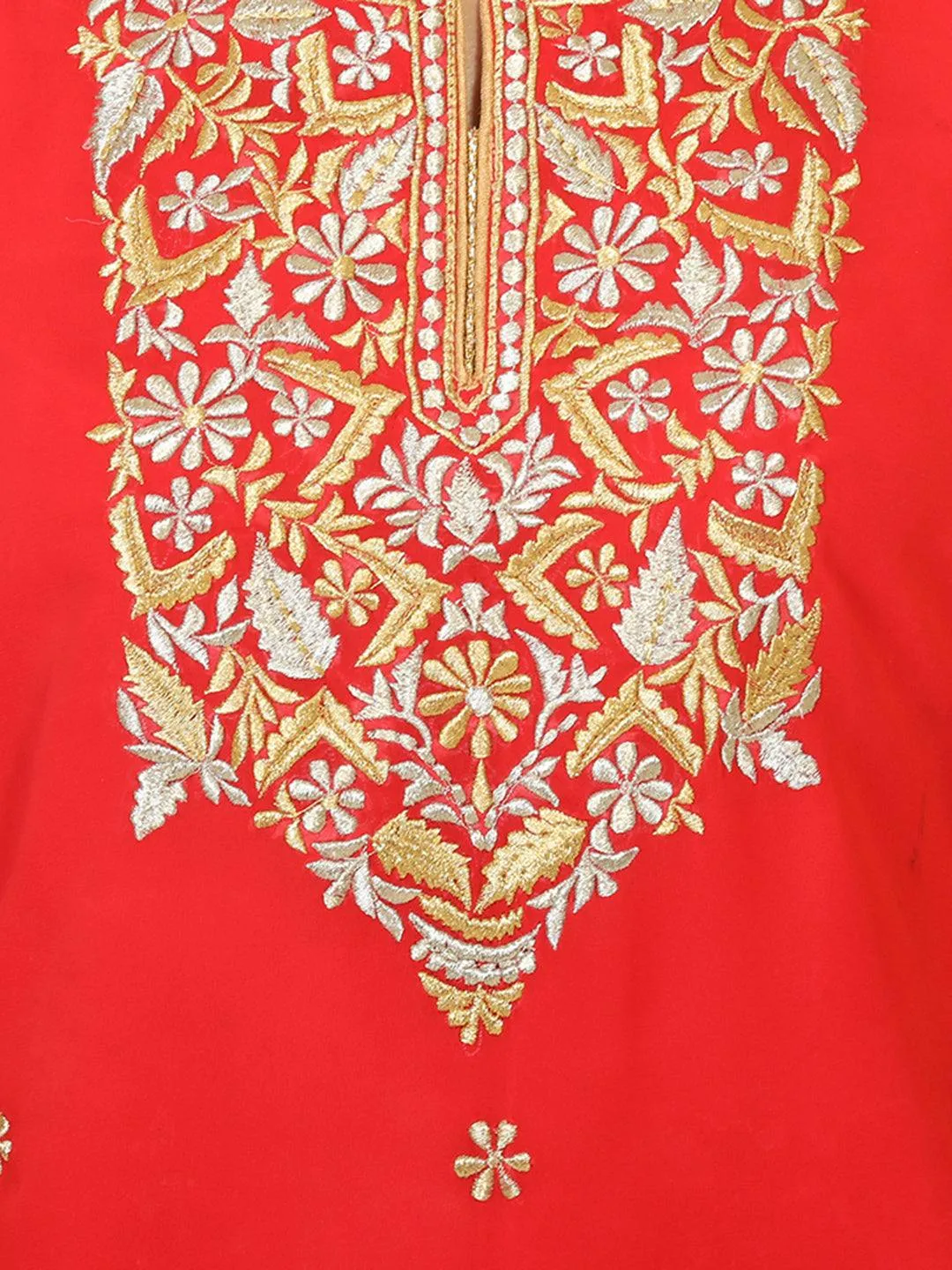 Red Colored Party Wear Georgette Tunic with Embroidered Yoke