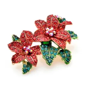 Red Rhinestone Poinsettia Brooches