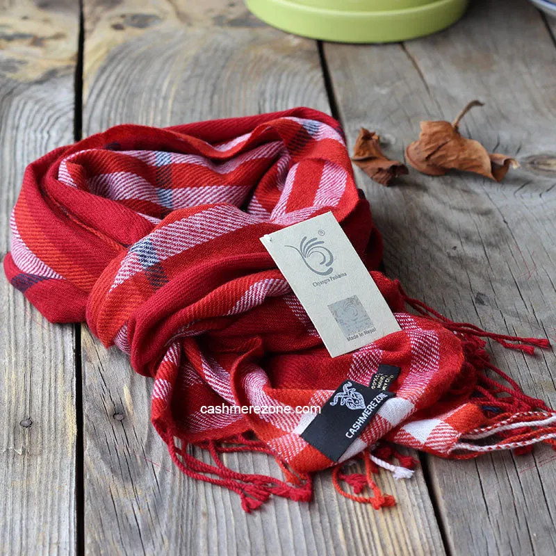 Red Check Cashmere Shawl Scarf