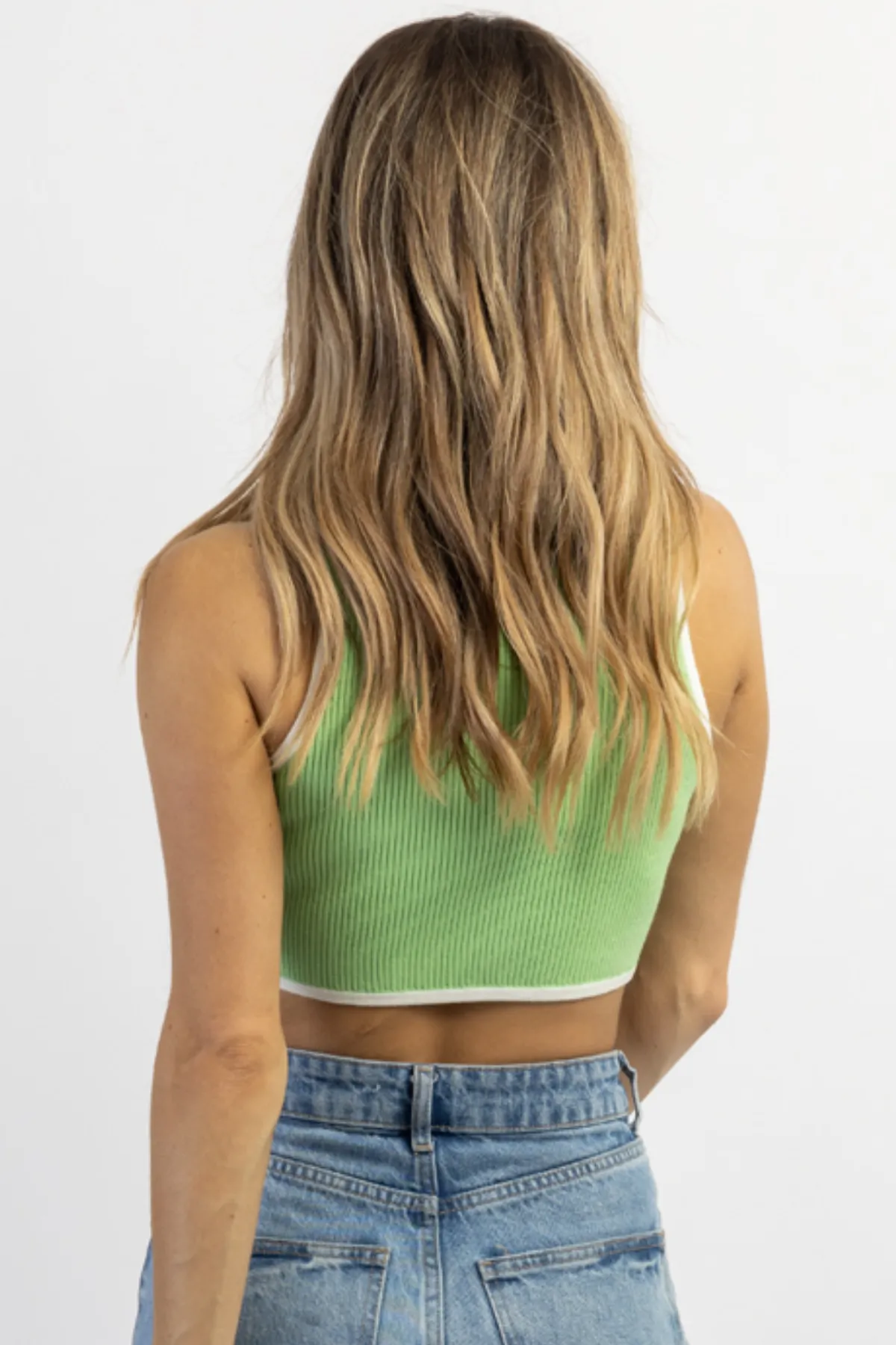 RENA GREEN   CREAM RIBBED CROP