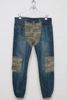 Reworked Men Camo Denim Jeans made using Vintage Lee, Levis and Wrangler Denim Pants, Style # CR989