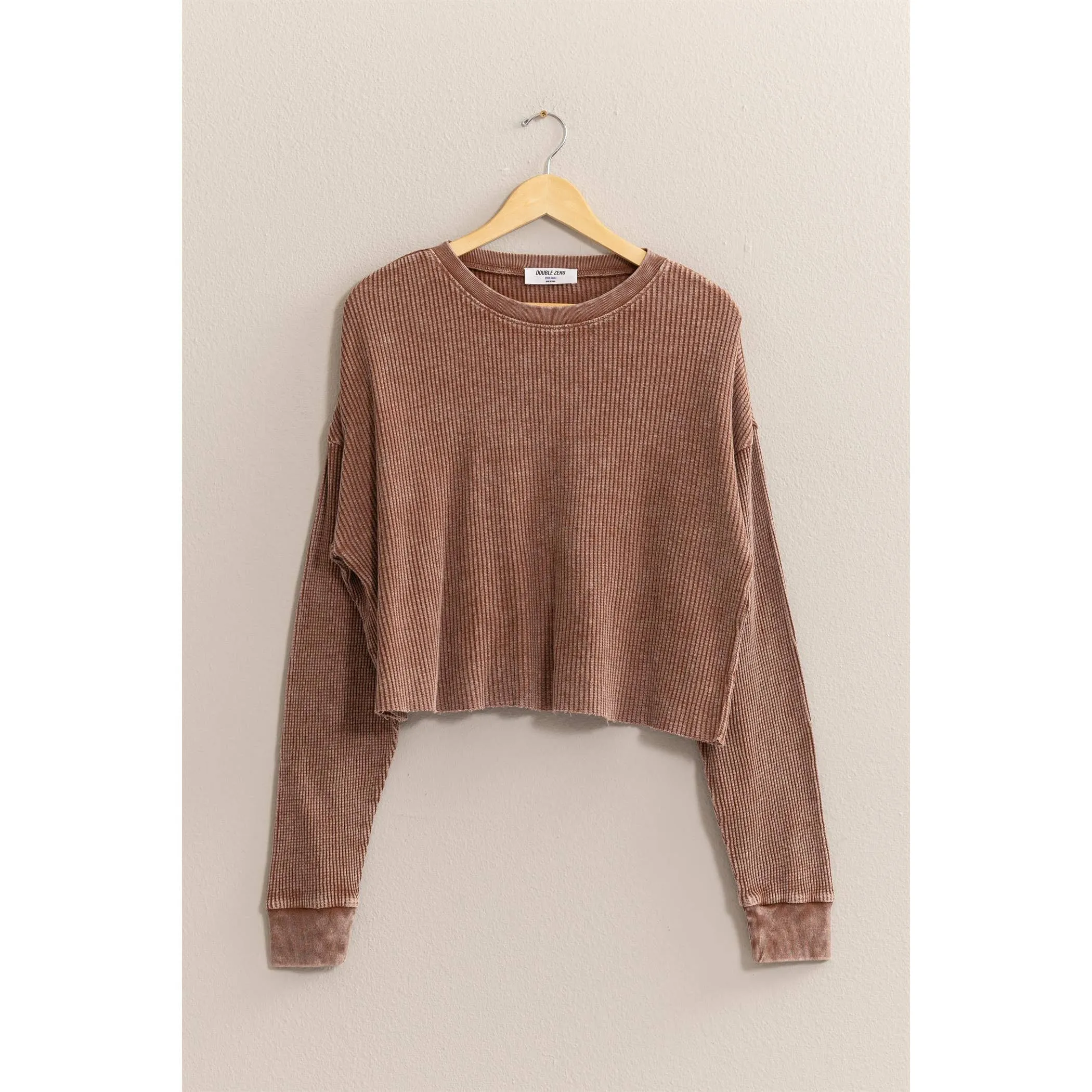 RIBBED LONG SLEEVE CROP SWEATER