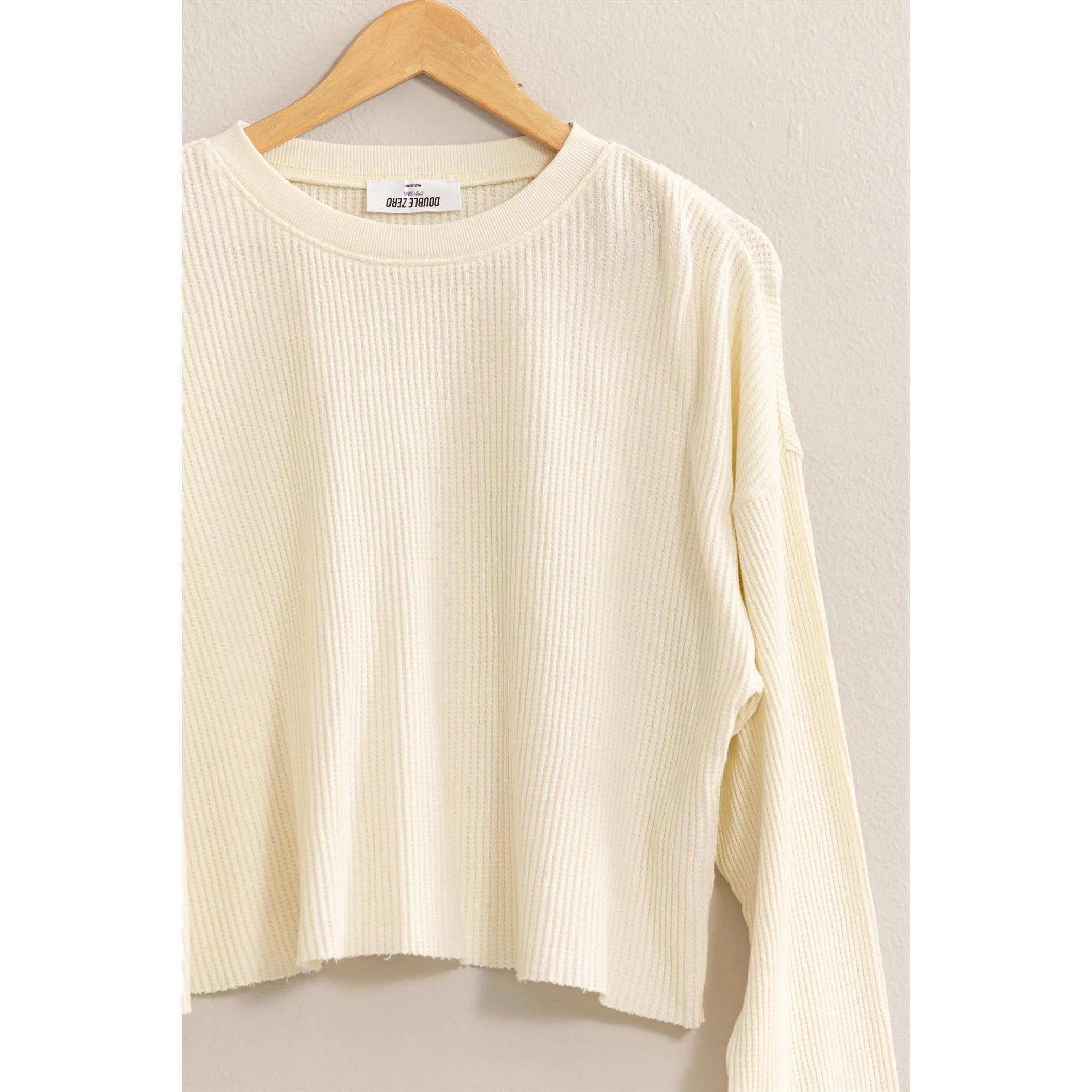 RIBBED LONG SLEEVE CROP SWEATER