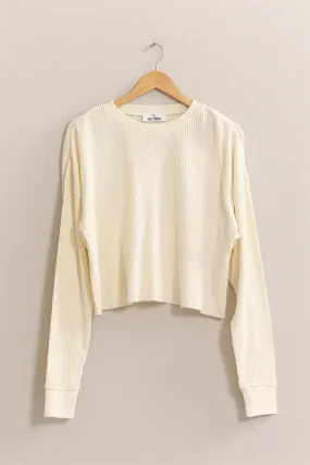 RIBBED LS CROP SWEATER