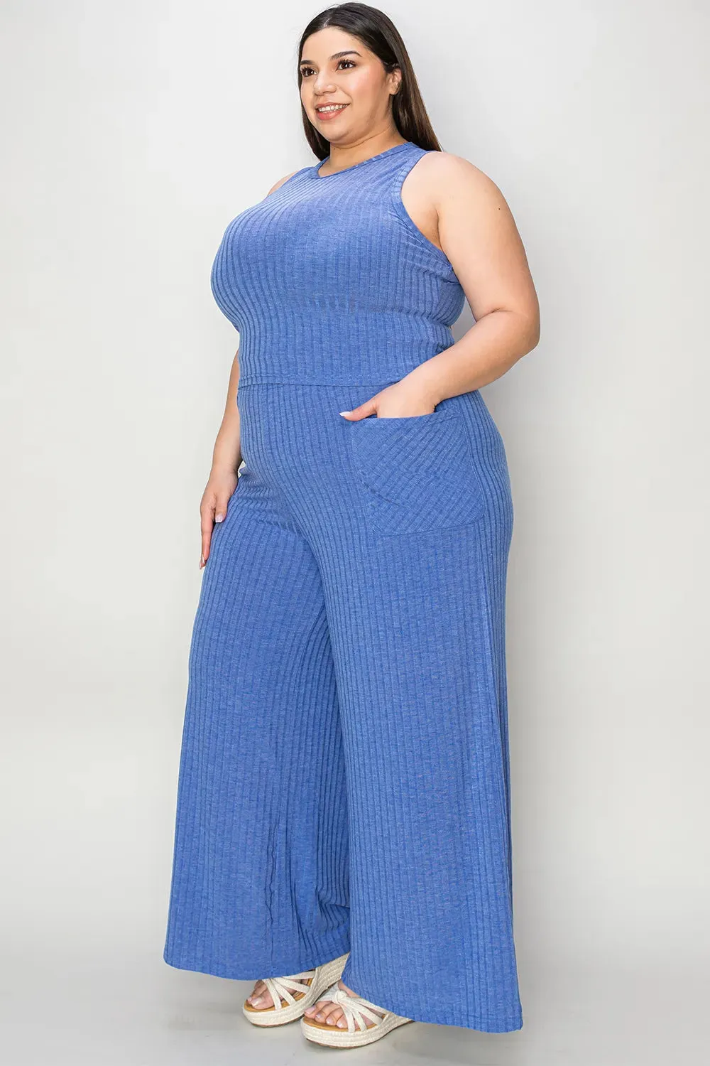 Ribbed Tank and Wide Leg Pants Set