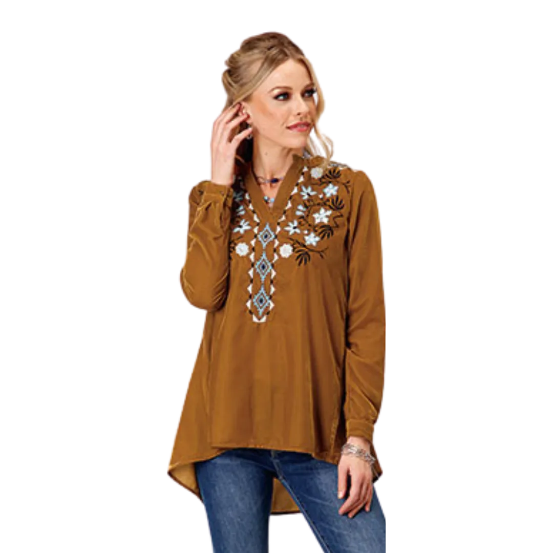 Roper Women's Poly Velvet Western Brown Shirt