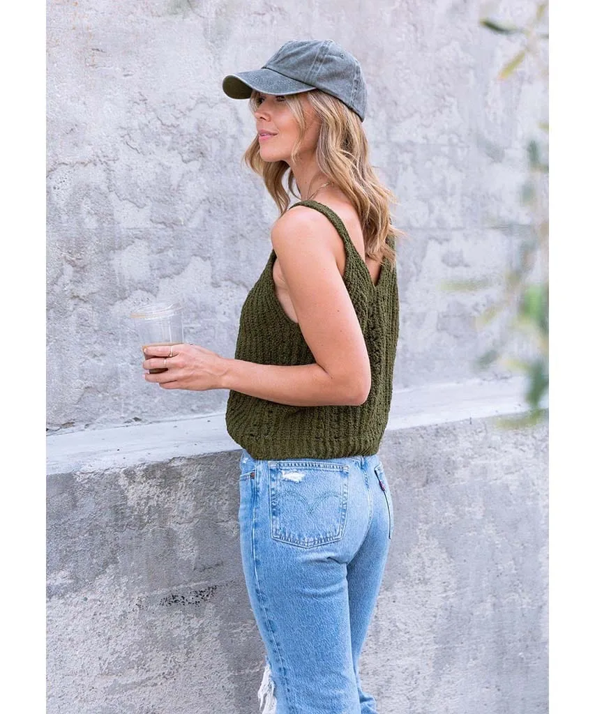 Rustic Ribbed Sweater Tank Top Military