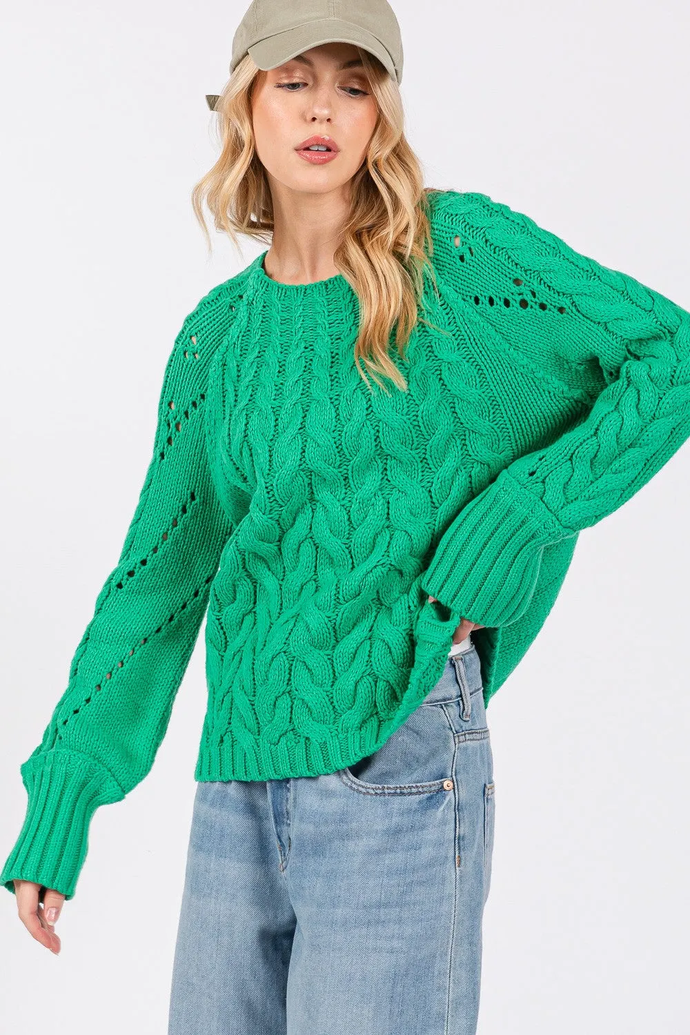 SAGE   FIG Cable-Knit Long Sleeve Sweater