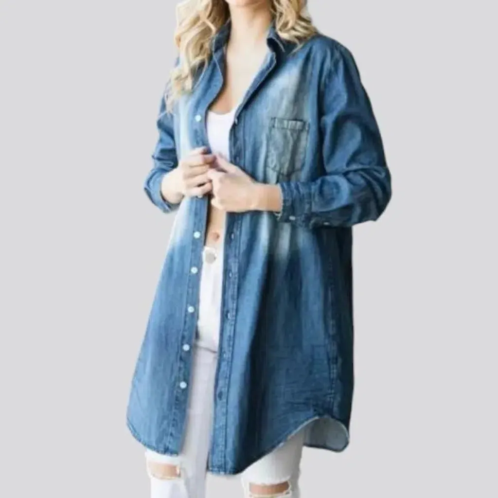 Sanded loose denim jacket
 for women