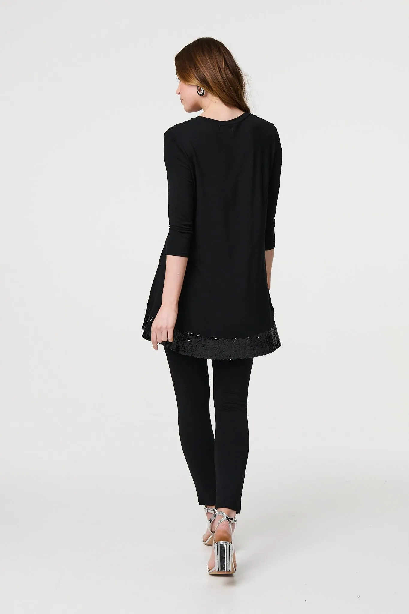 Sequin Trim Longline Jersey T-Shirt