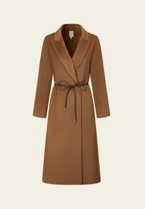 Shawl-lapel Leather Tie-belt Coat