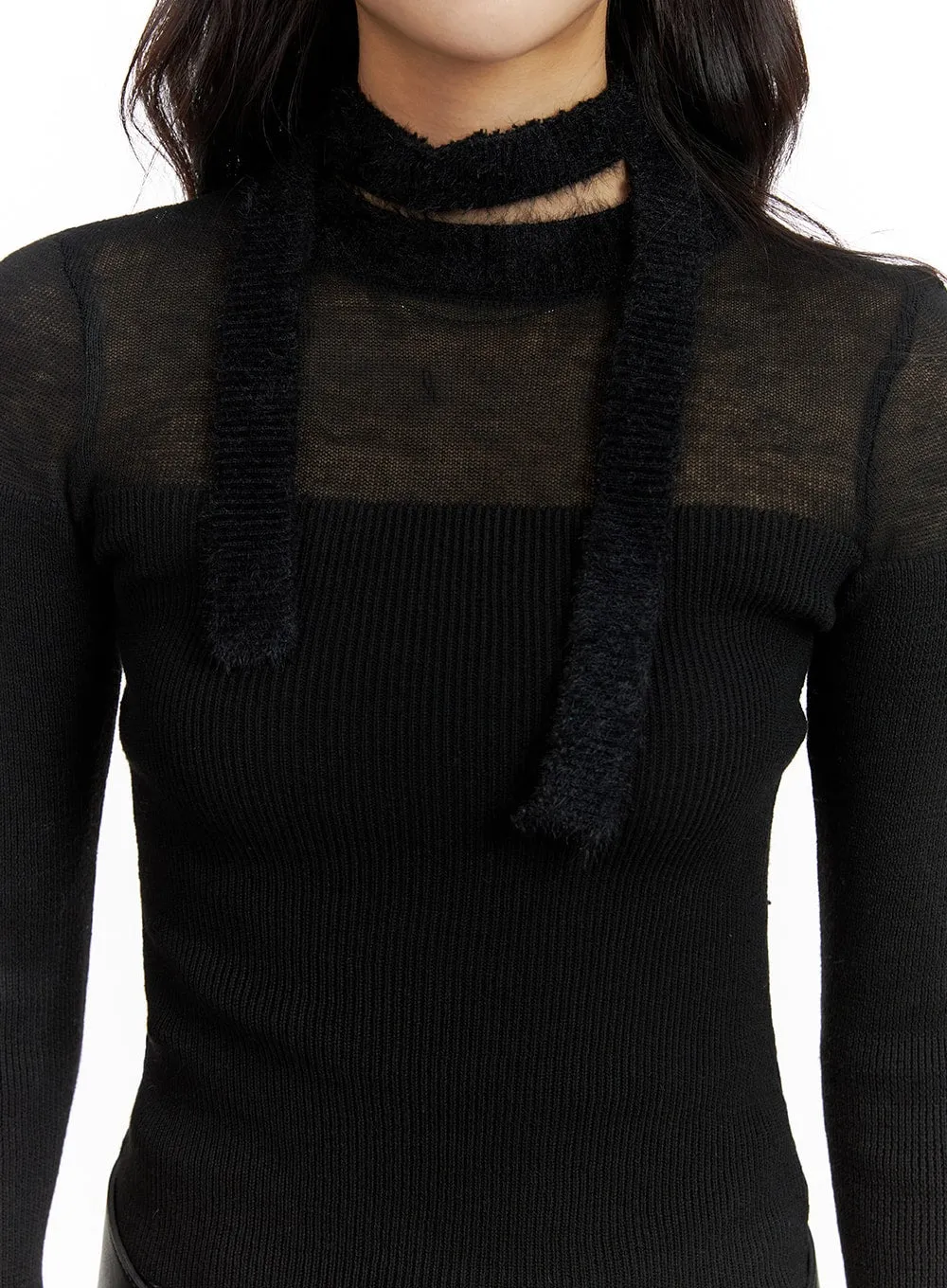 Sheer Knit Top with Matching Scarf CF415